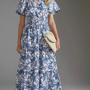 Rare Anthropologie Somerset Maxi dress in blue floral pattern. Cotton.